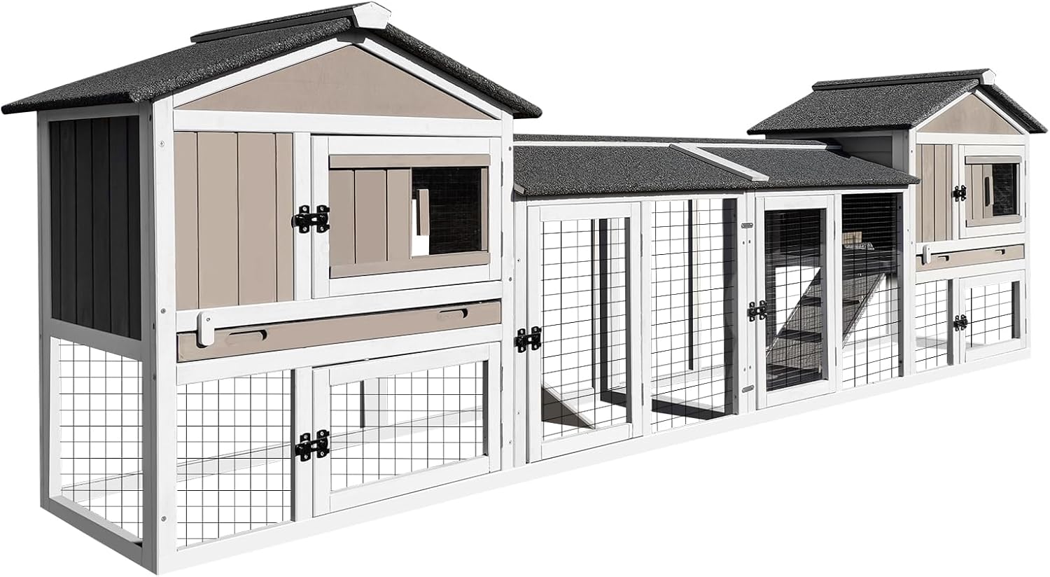 114in L Rabbit Hutch Indoor Outdoor 2-Story Cage with Tray