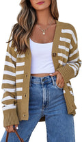 Striped V Neck Cardigan Sweater for Women - Lightweight Layering style