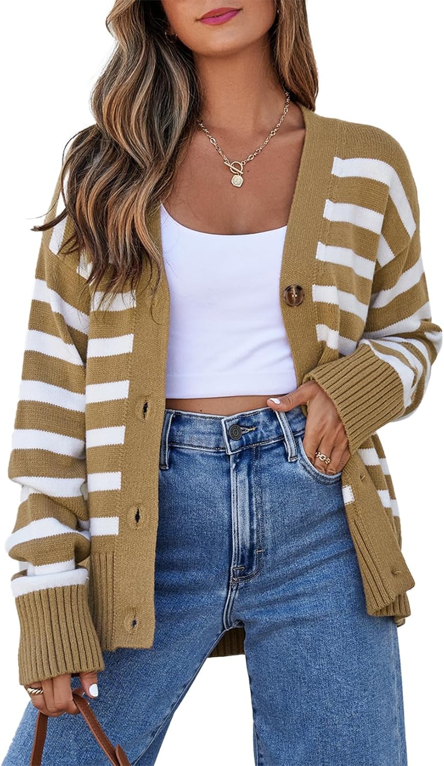 EVALESS Womens Striped Cardigan Sweaters for Chic Style