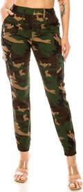 Double Denim High Waisted Cargo Joggers Pants for Women - Baggy Fleece