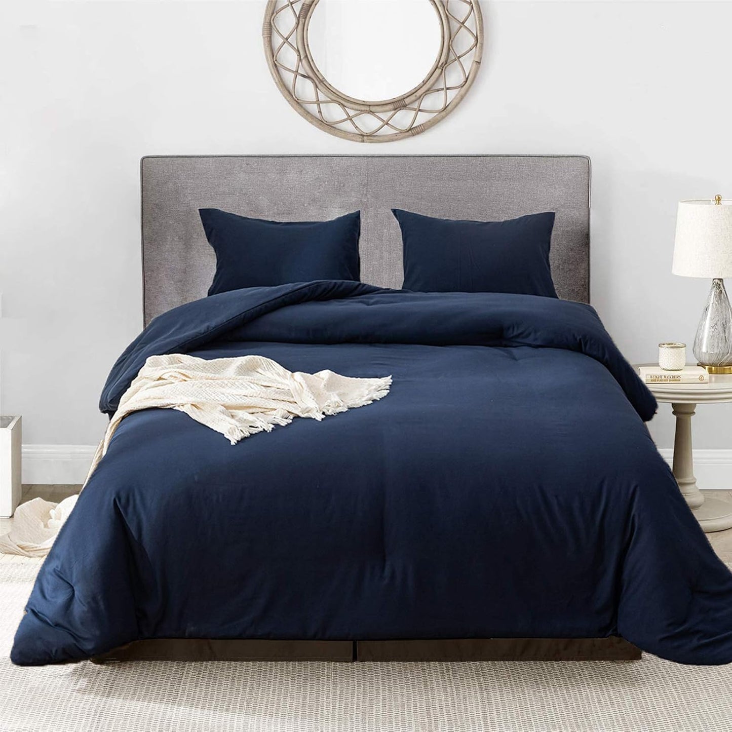 Luxlovery Navy Blue Comforter Set for King Size Bedding Needs