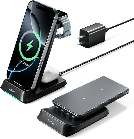 Kpon 3-in-1 Wireless Charger Stand - Thick Case Friendly