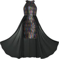 Girls Halter Neck Sequin Dress 6-14Y - Sparkly Chiffon Layered Style