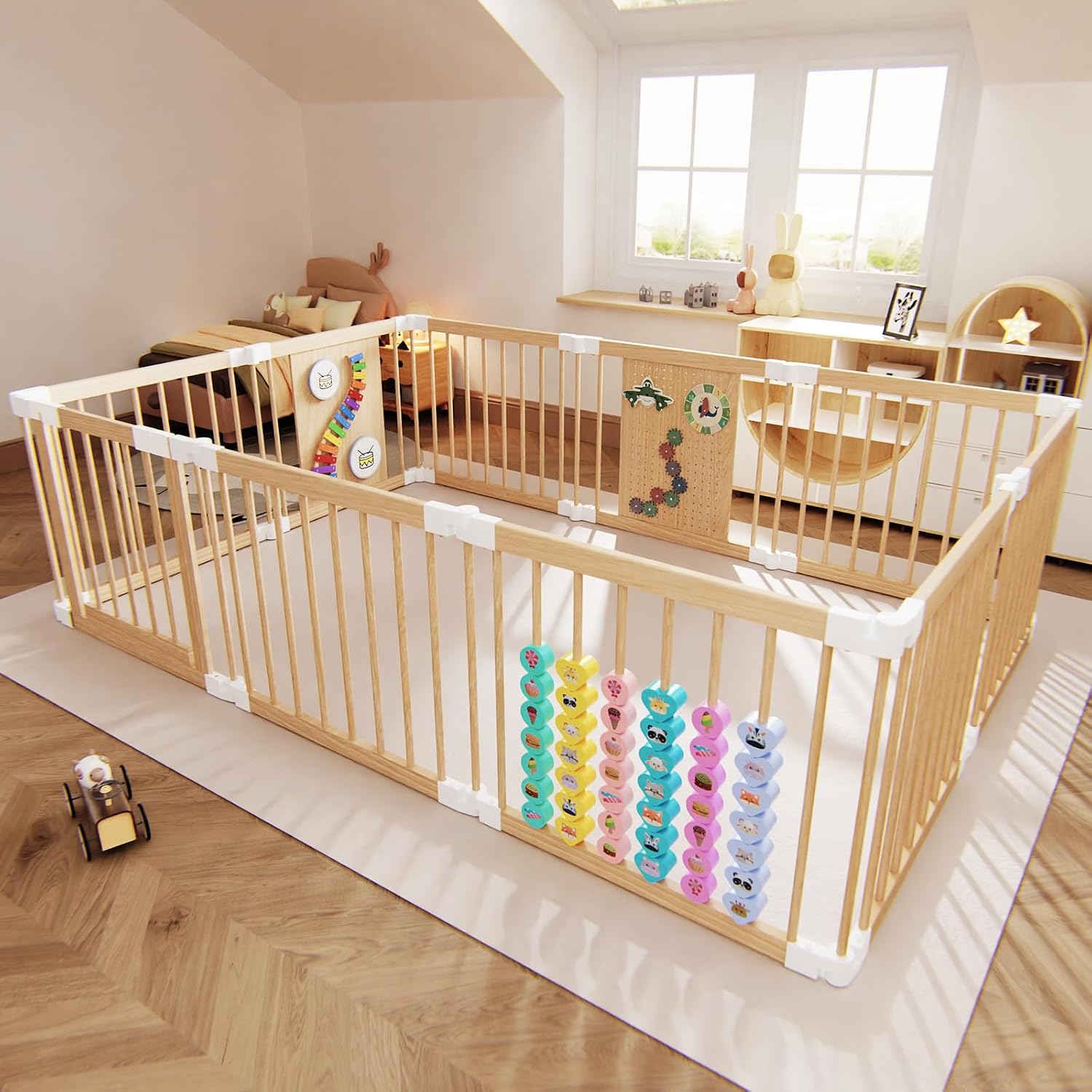 Adjustable Multi-Shape Wooden Baby Playpen for Infants & Toddlers