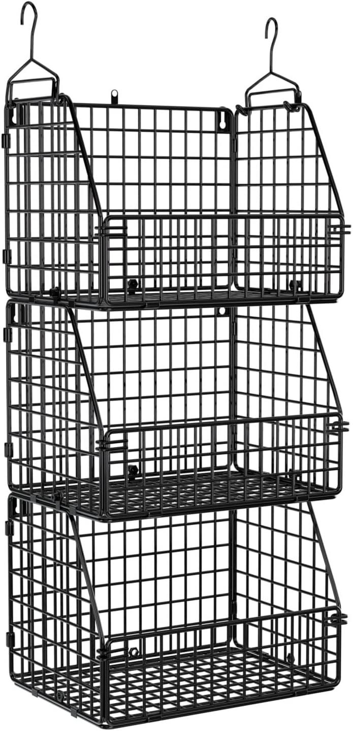 Stackable Wire Storage Baskets for Kitchen and Closet Organization
