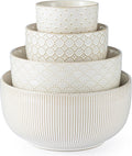 Ceramic Mixing Bowls Set of 4 - Nesting Stoneware Bowls for Cooking