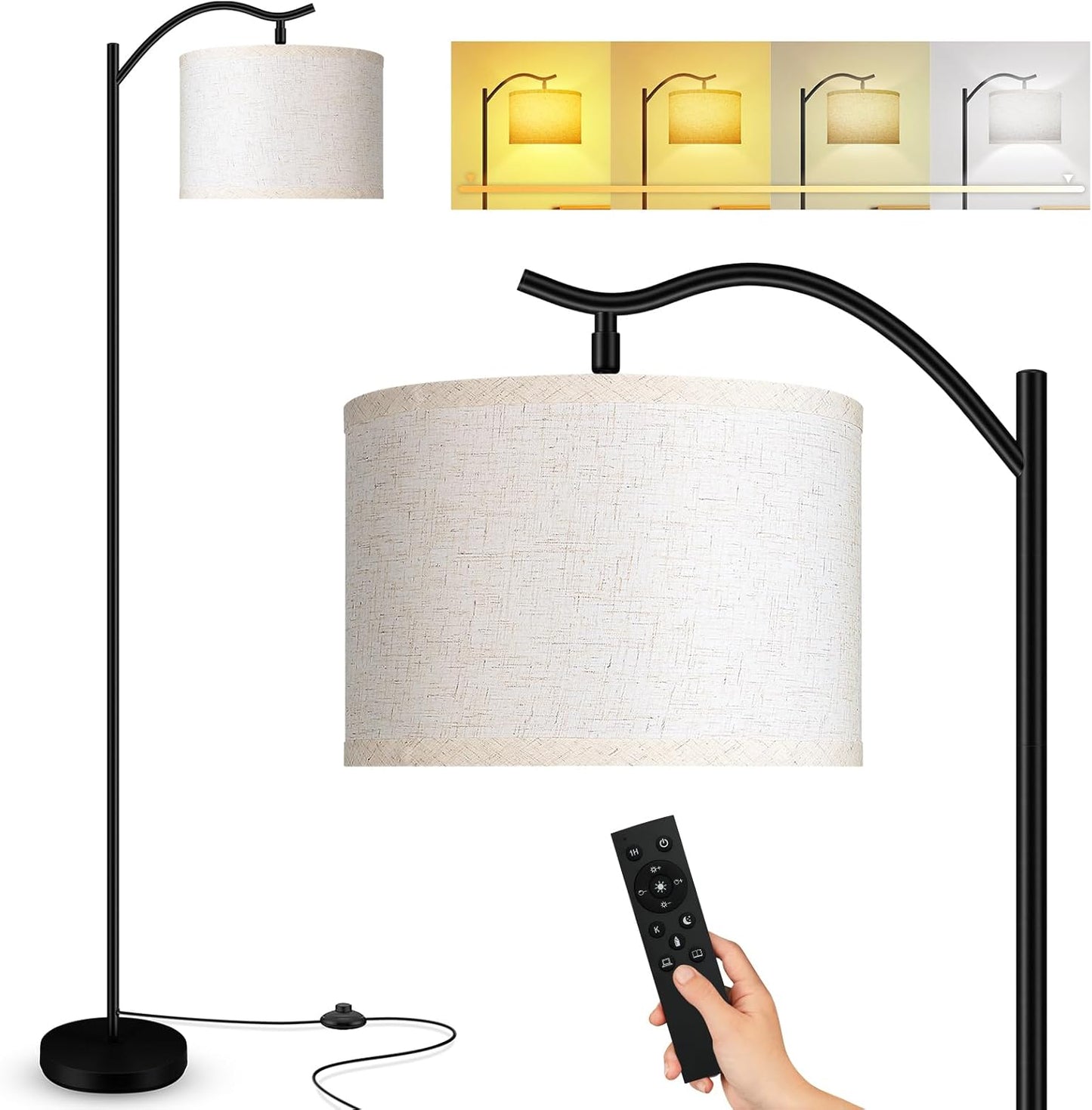 BoostArea Arc Floor Lamp with Remote Control for Living Room