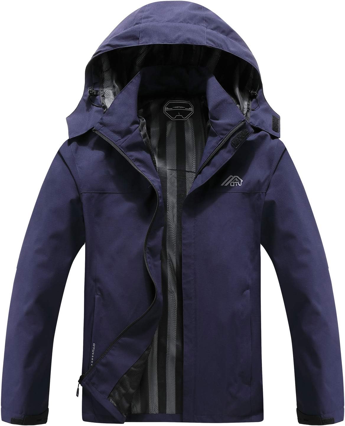 OTU Men's Lightweight Waterproof Hooded Rain Jacket for Hiking