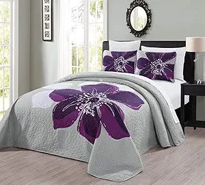 Oversize King Size Quilt Set - 3-Piece Floral Bedspread
