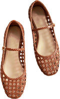 Woven Mesh Ballet Flats with Metal Buckle Strap - Comfortable Mary