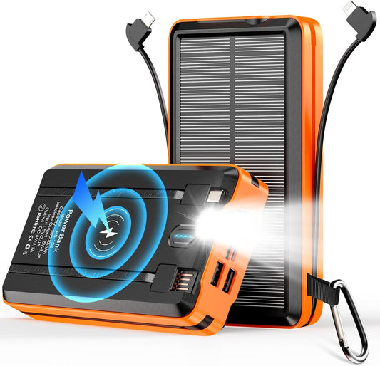 52800mAh Solar Power Bank: Fast Charge, 4 Cables, LED - AEECESTORE