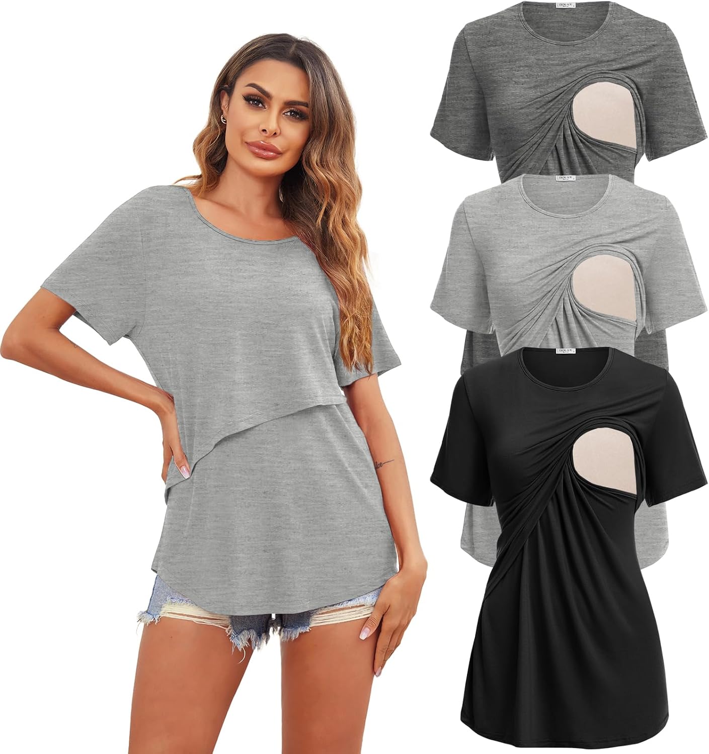 Ekouaer Women's Maternity Shirts for Comfortable Nursing Wear