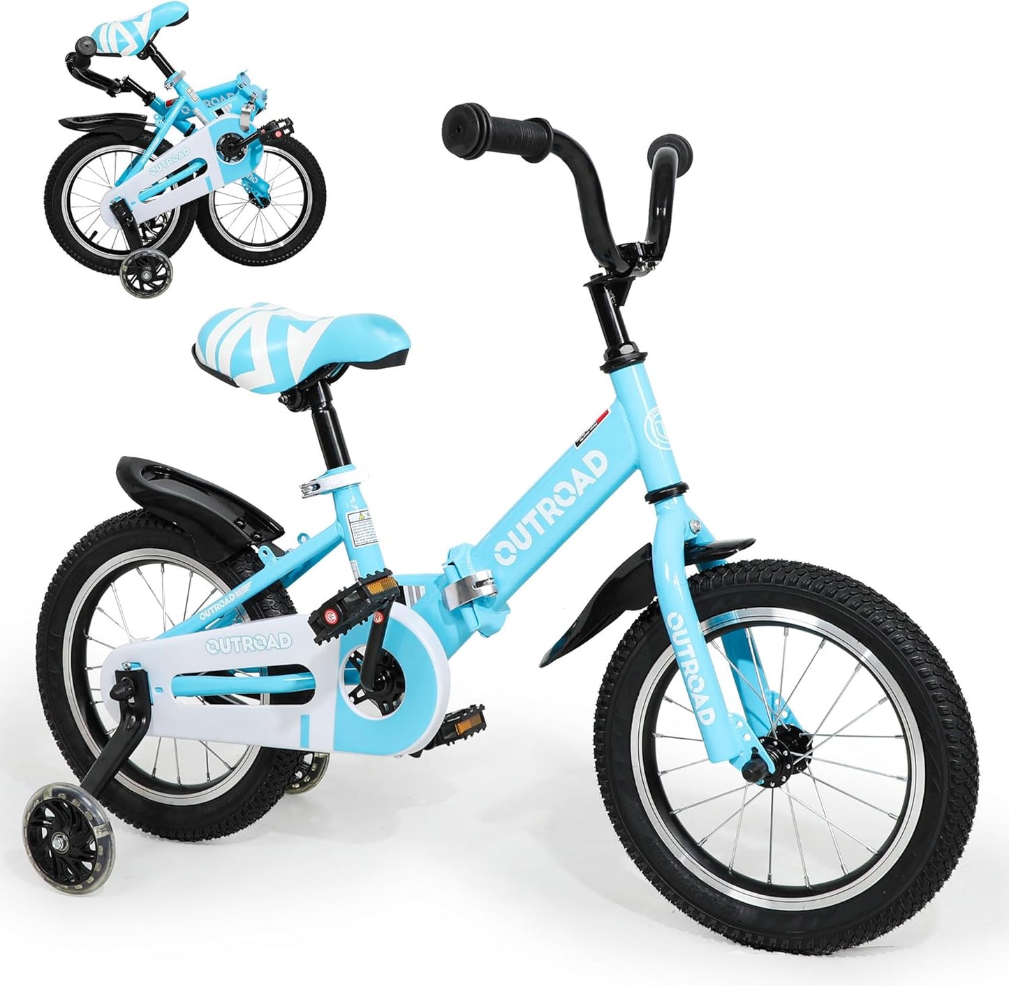 14/16/18 Inch Folding Kids Bike with Training Wheels for Ages 3-10