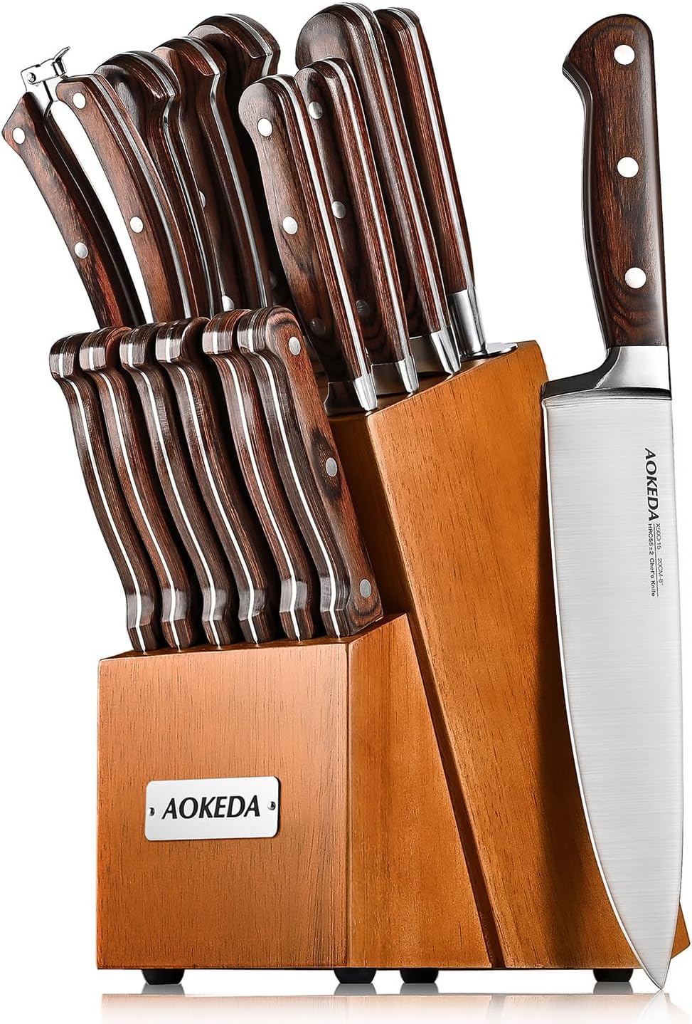 15-Piece Kitchen Knife Set with Block and Sharpener for Chefs