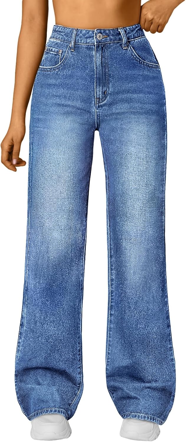 Trendy Queen Women's Wide Straight Leg High Waisted Jeans
