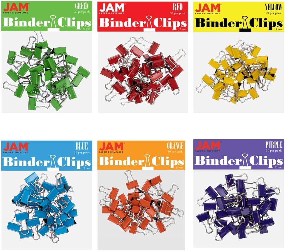 JAM PAPER Colorful Binder Clips - Small 3/5 Inch Assorted
