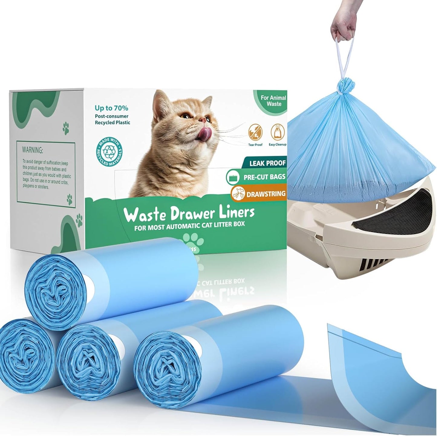 Zeuste 80 Count Drawstring Litter Liner Bags - Easy Cleanup for Self-Cleaning Litter Box!