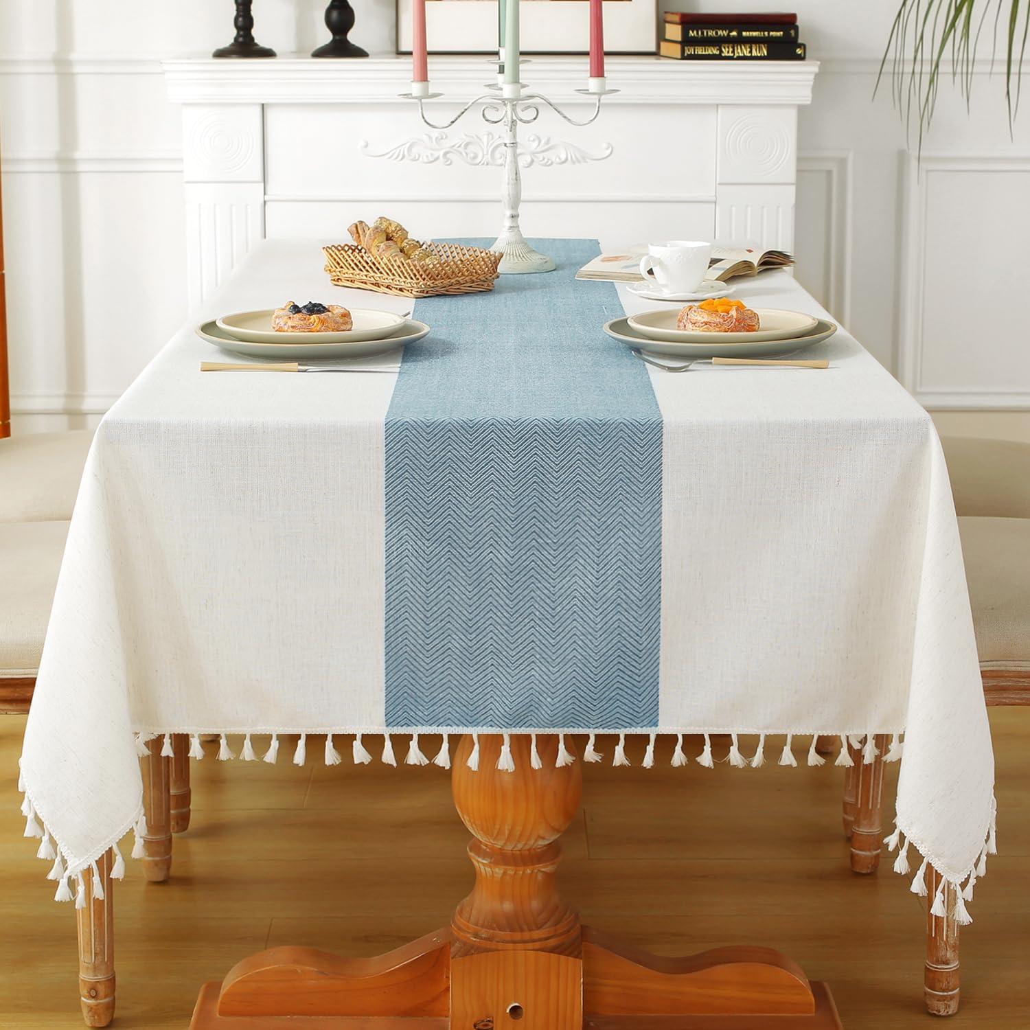 Laolitou Tablecloth for Dining Table - Rustic Cotton Linen Cover