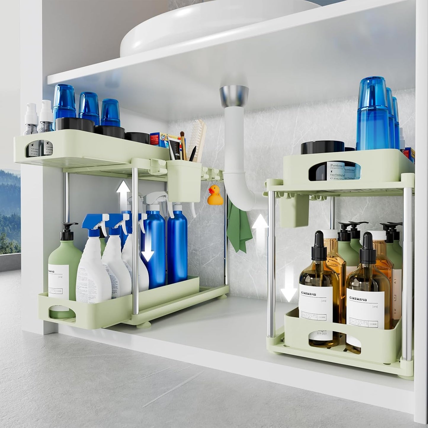 Under Sink Organizer 2 Pack for Kitchen and Bathroom Storage