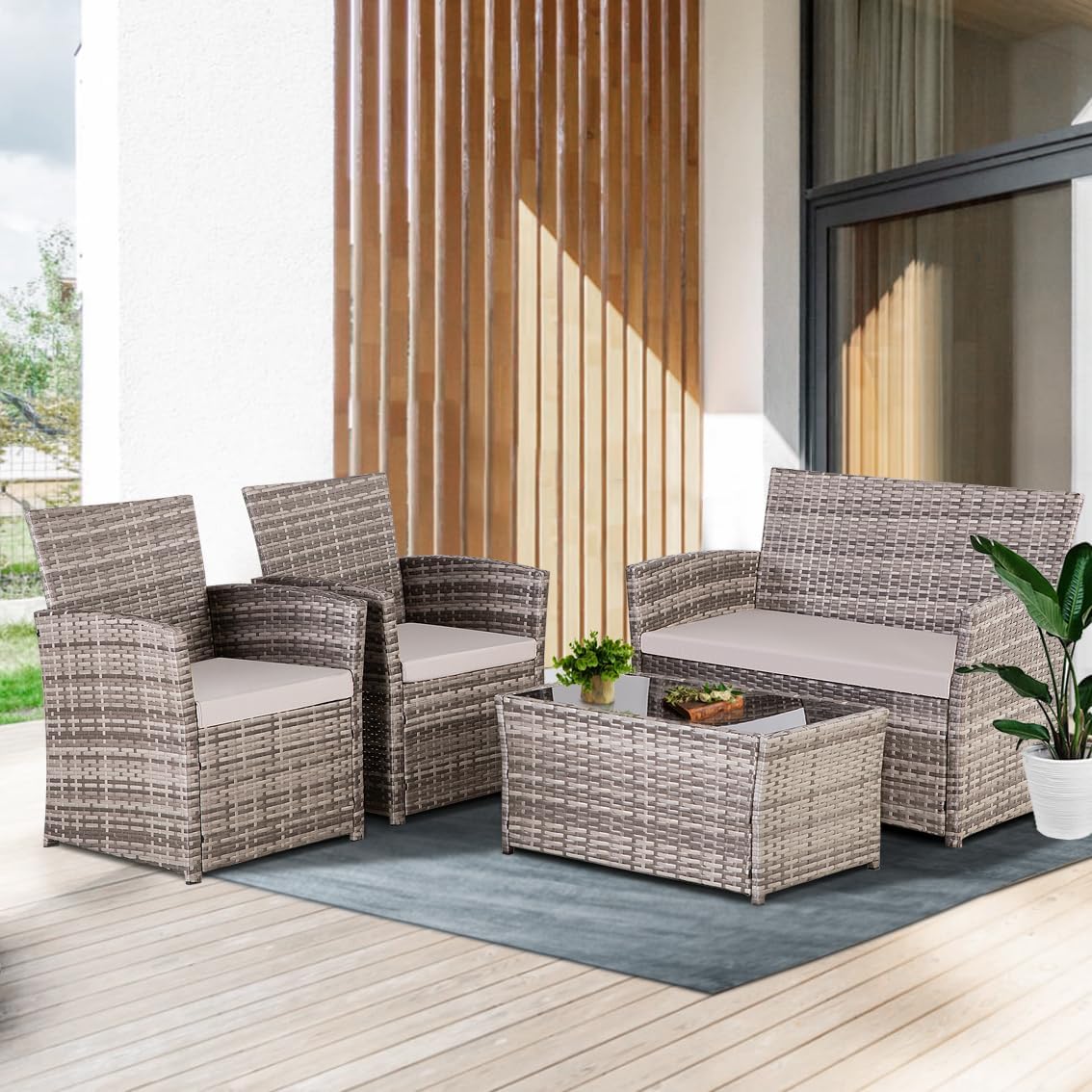FHFO 4 Piece Outdoor Patio Furniture Set for Stylish Comfort