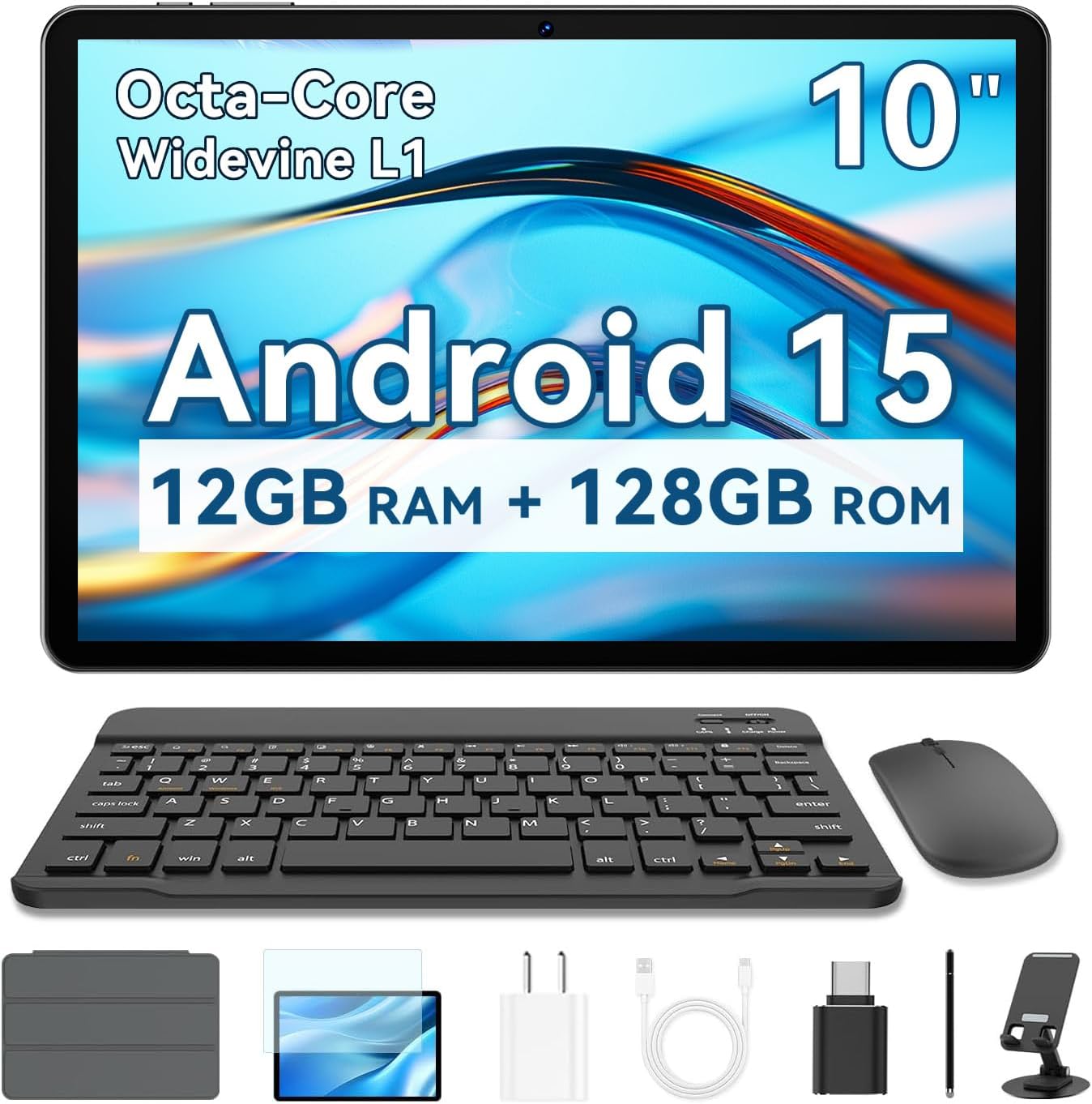10 Inch Android Tablet with Keyboard Mouse and Protective Case