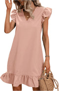 Summer Ruffle Smock Dress V Neck Cap Sleeve - Flattering