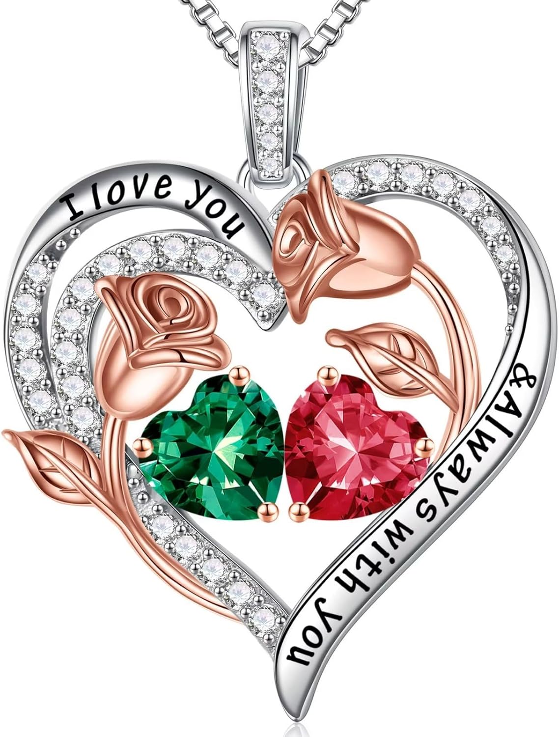 Iefil Birthstone Necklace for Women - Sterling Silver Heart Jewelry