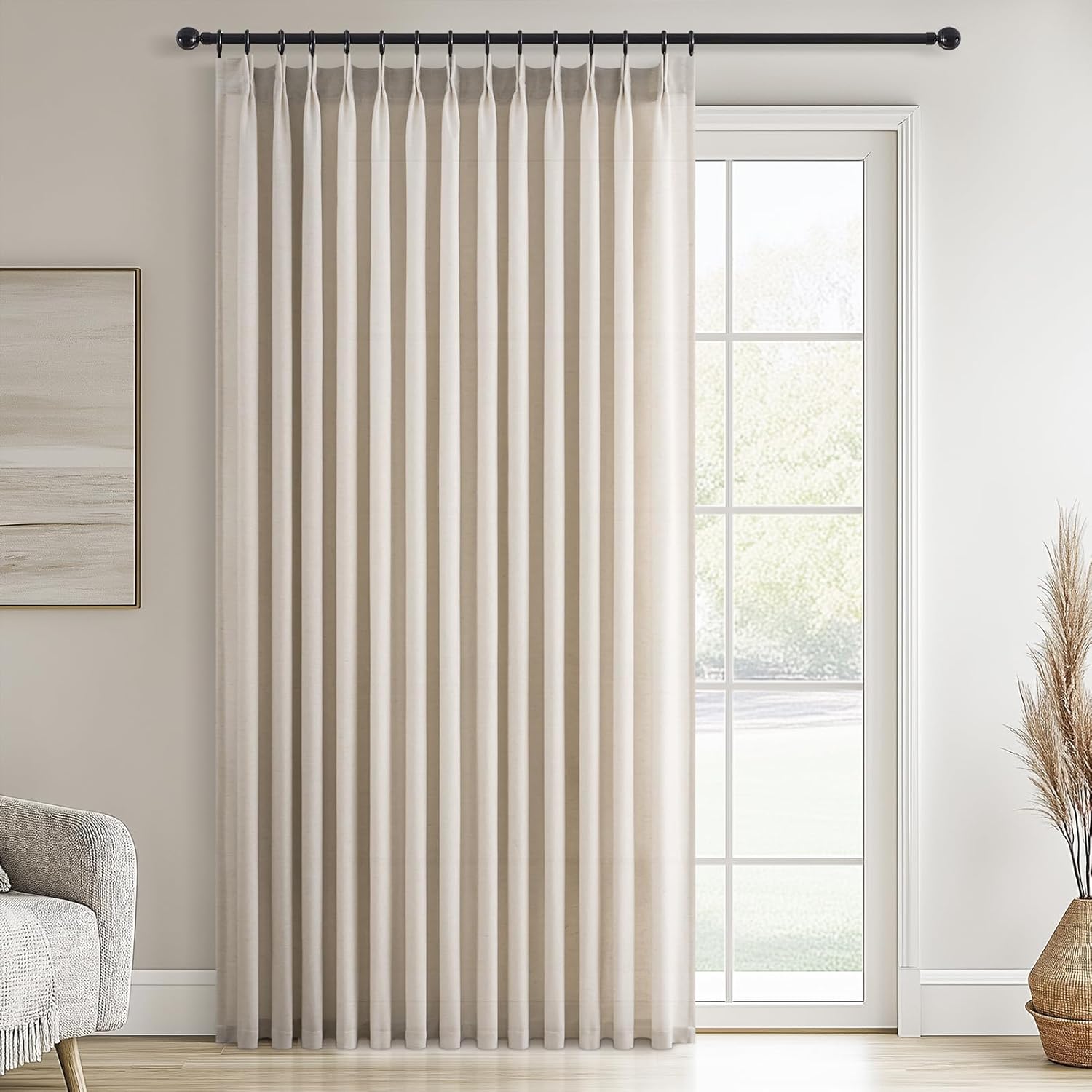 Pinch Pleated Linen Curtains 108 Inch for Elegant Living Spaces