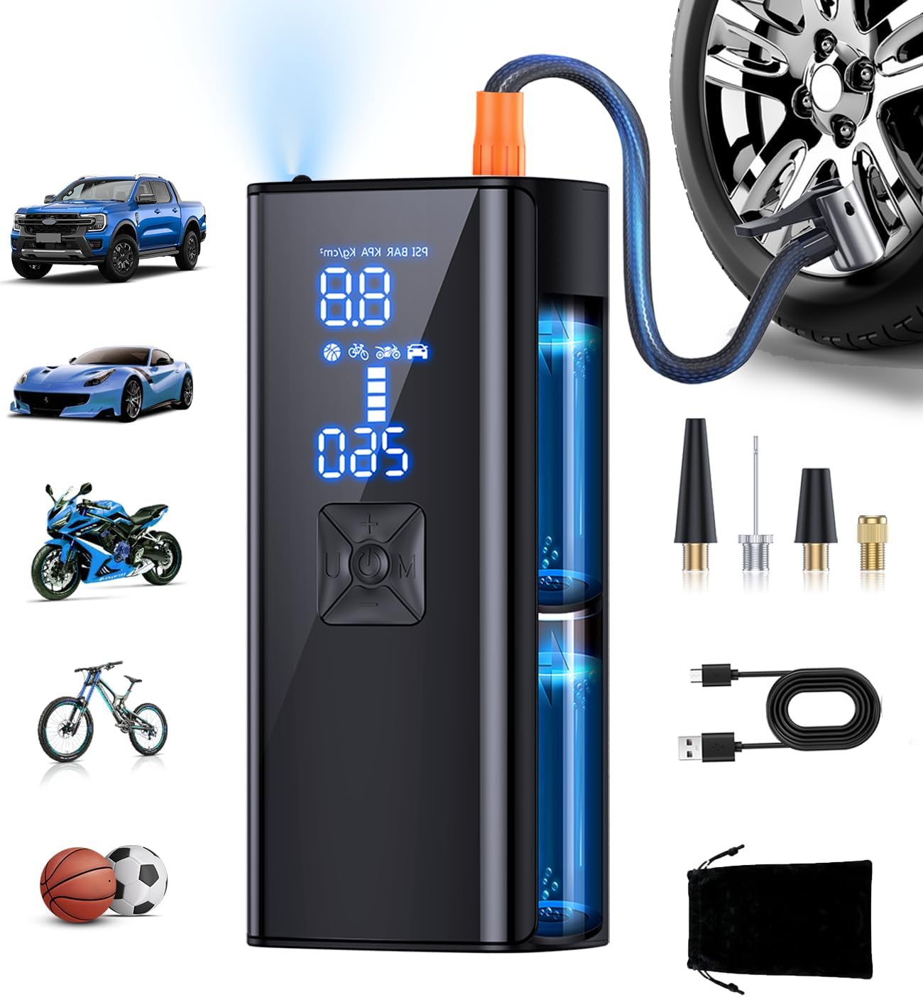 Portable Tire Inflator Air Compressor with Digital Pressure Gauge