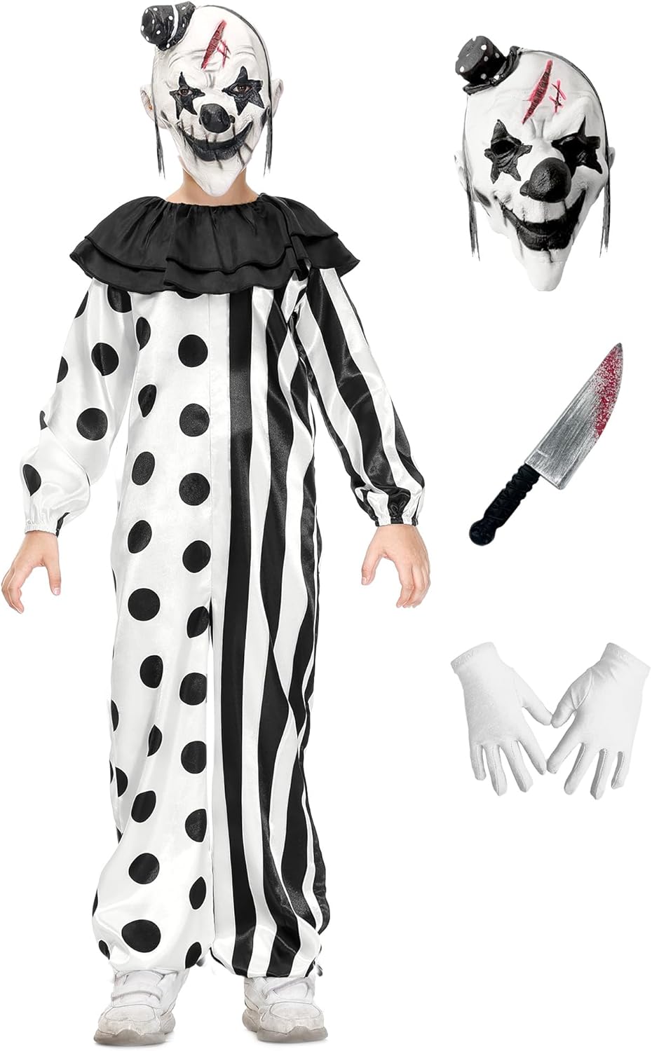 Creepy Killer Clown Costume Set for Kids - 4 Pcs Halloween Fun