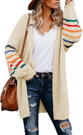 Dokotoo Womens Long Open Front Cardigans Striped Color Block Loose