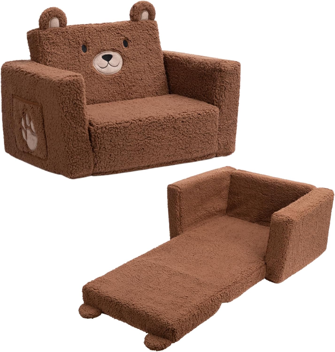 ALIMORDEN 2-in-1 Flip Out Cuddly Sherpa Toddler Couch
