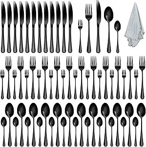 KONIGEEHRE 60 PCS Black Silverware Set for Home and Restaurant