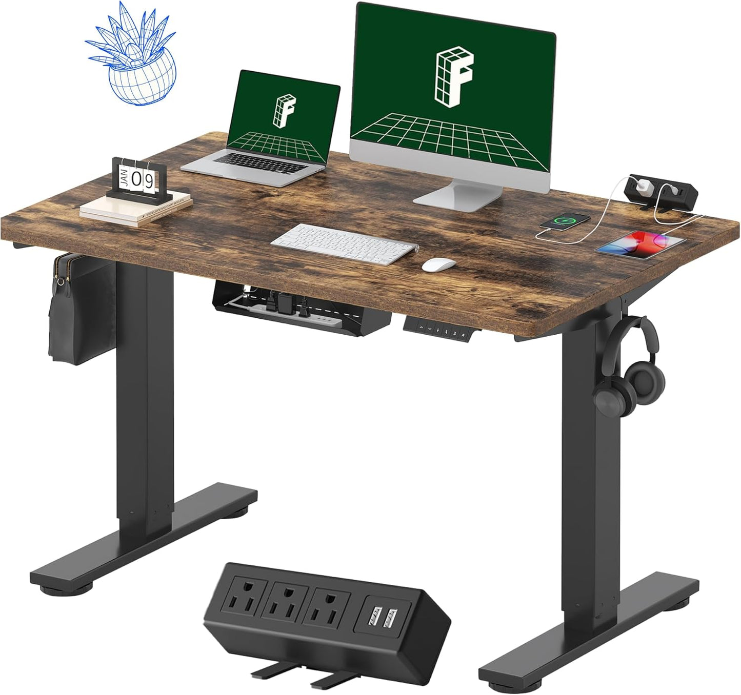 FLEXISPOT EN2 Electric Stand Up Desk with Power Strip and Memory