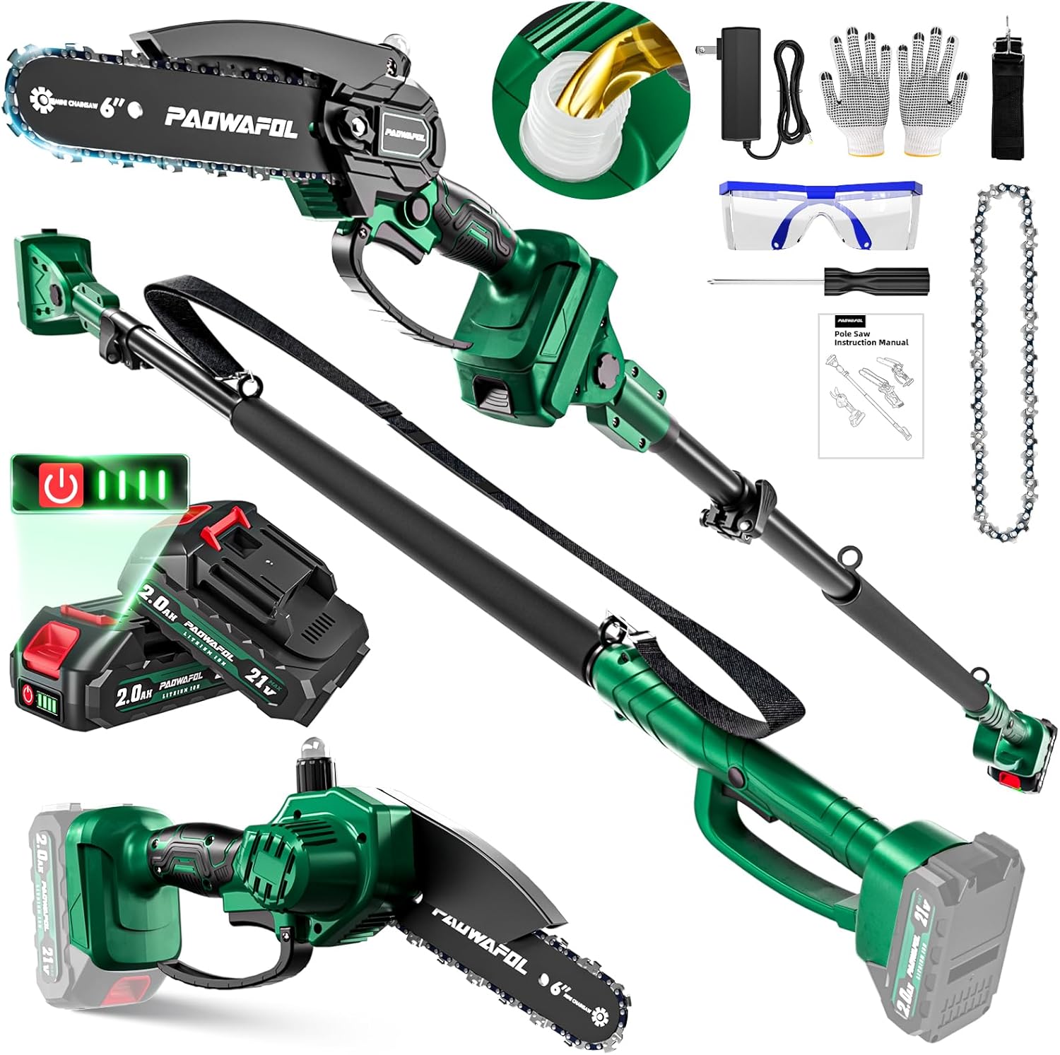2-in-1 Pole Saws for Tree Trimming with Brushless Mini Chainsaw
