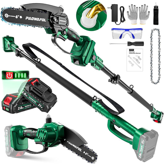 2-in-1 Pole Saws for Tree Trimming with Brushless Mini Chainsaw