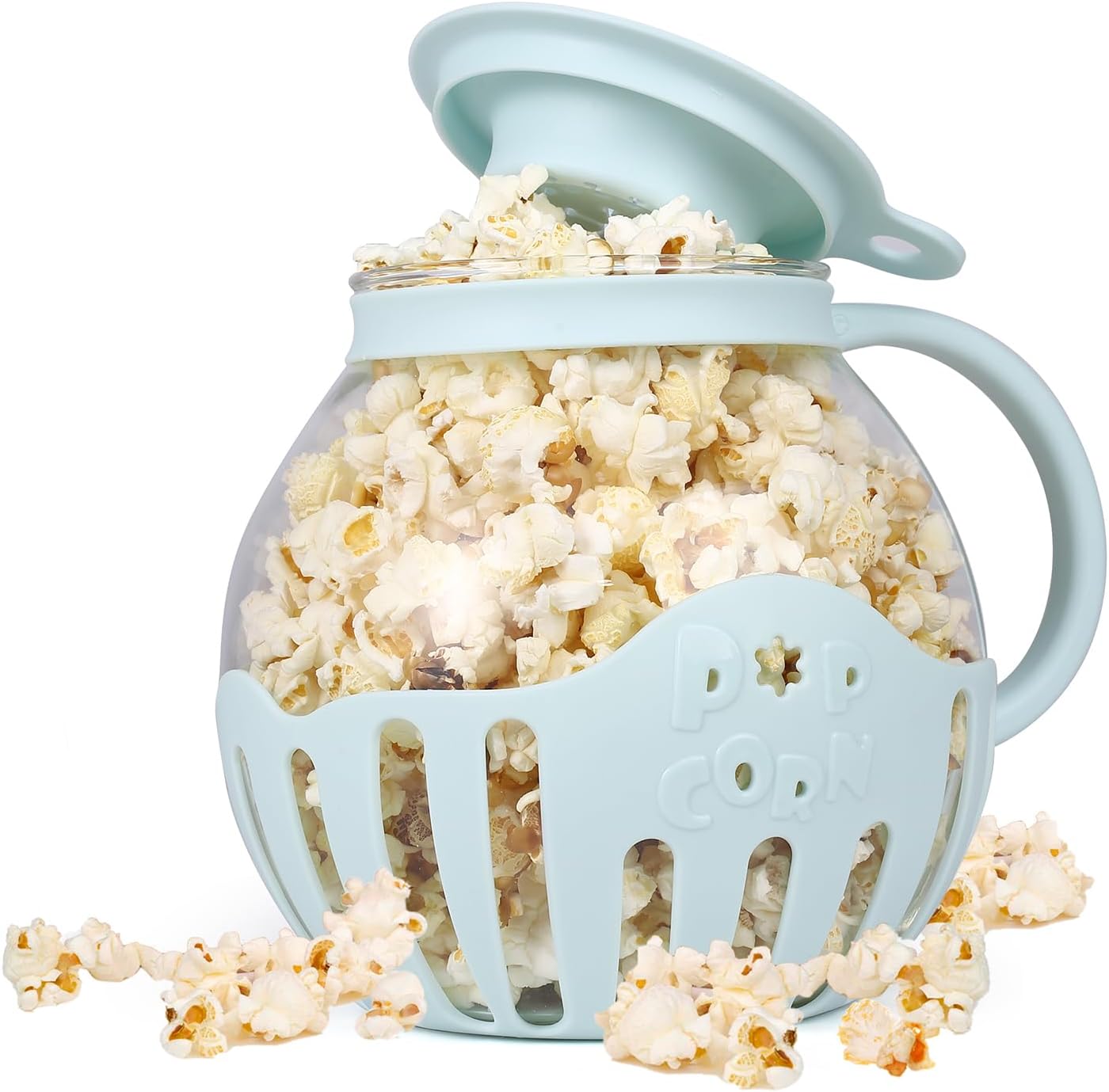 BPA-Free Glass Popcorn Popper, Dishwasher Safe - Blue