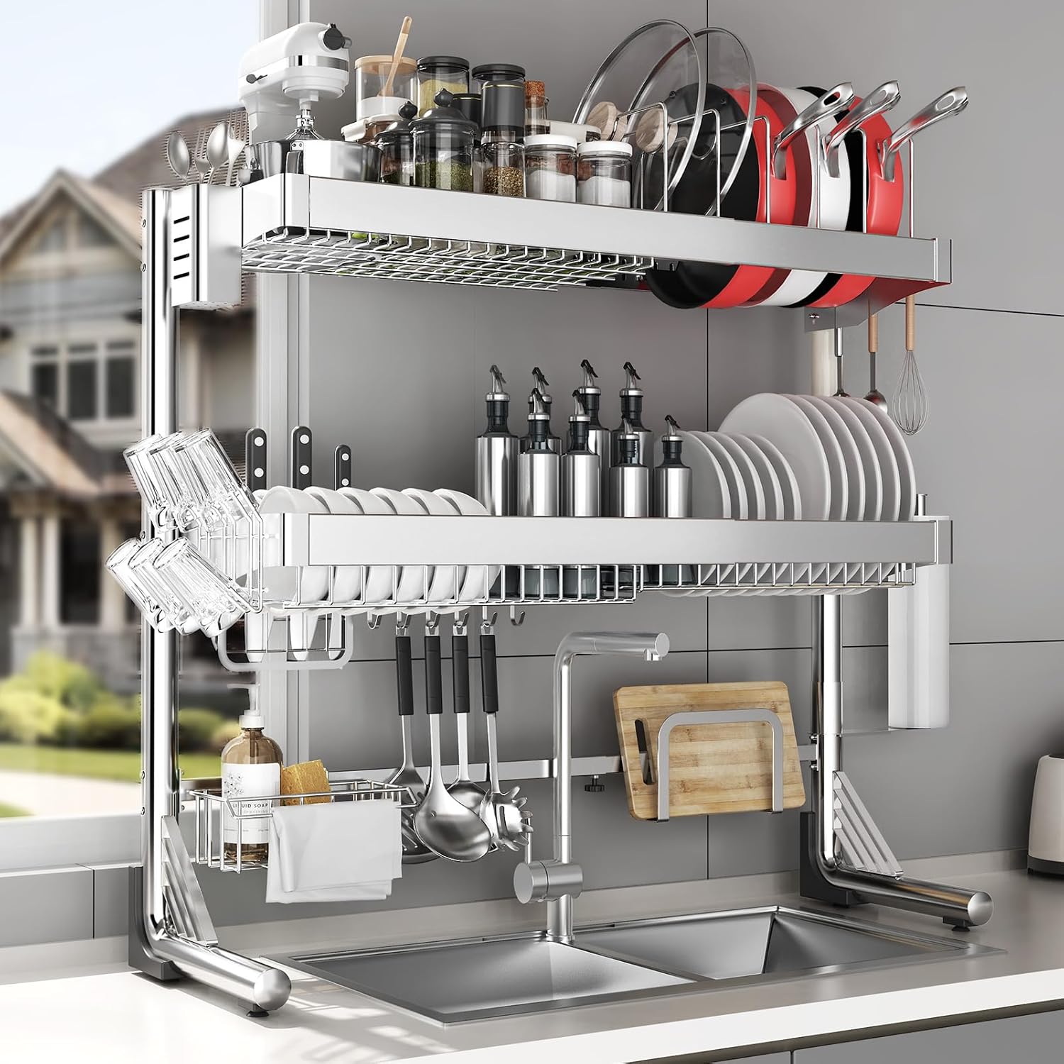 Over The Sink Dish Drainer Drying Rack for Organized Kitchen
