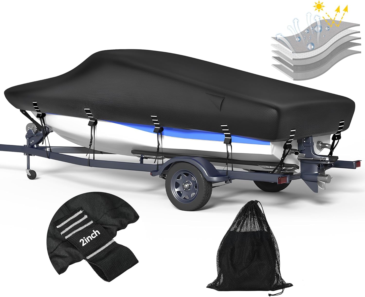 5-ply 1200D Boat Cover with Storage Bag for 16-18.5ft Boats