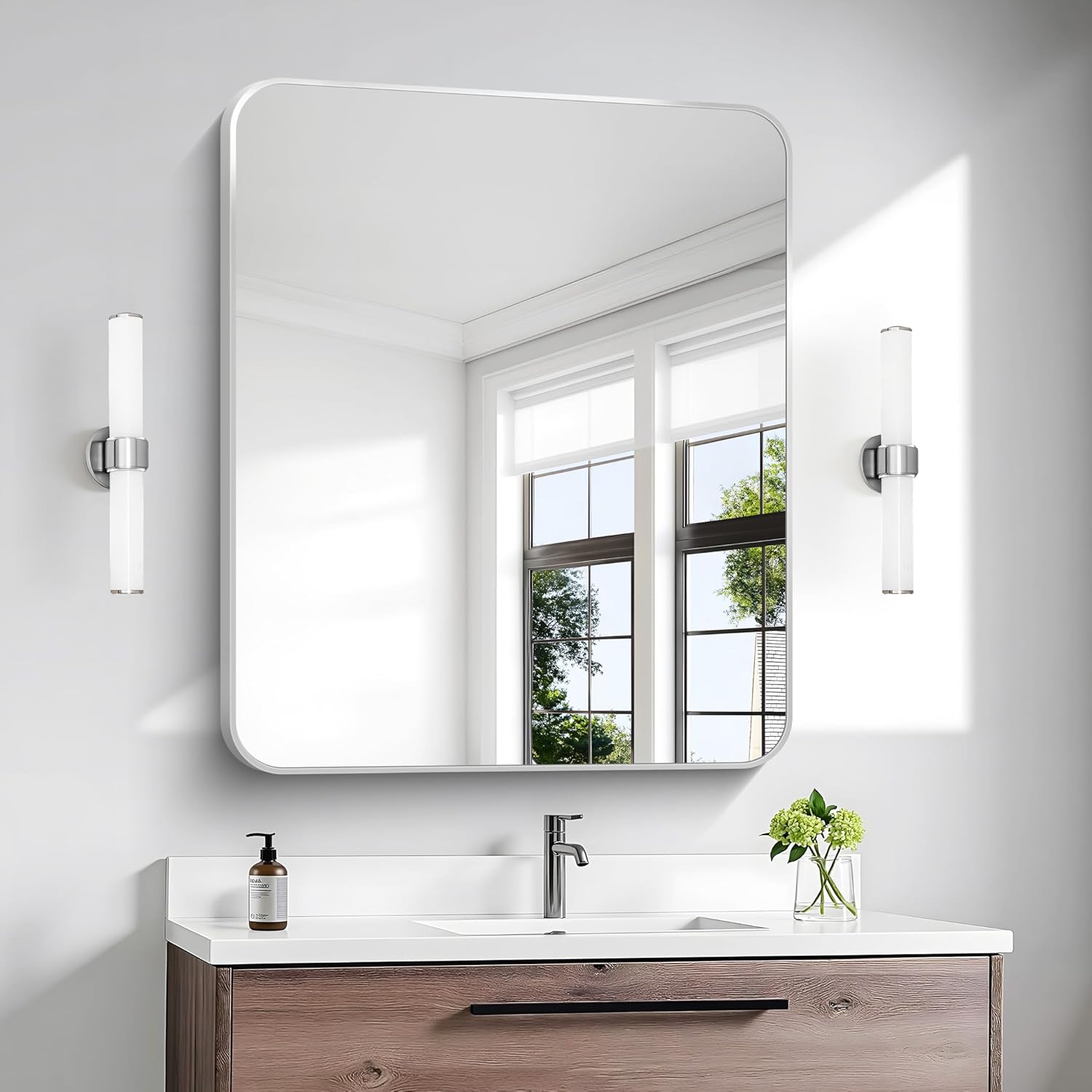BONEWEI Silver Bathroom Mirror 30x36 inch for Modern Decor
