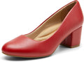 Women's Low Chunky Block Heel Pumps - Soft Vegan Leather Comfort