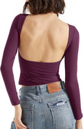 Women Backless Going Out Top Double Lined Long Sleeve - Soft Fit