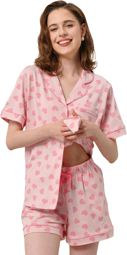 100% Cotton Pajamas for Women - Soft Sleepwear Set with Pockets