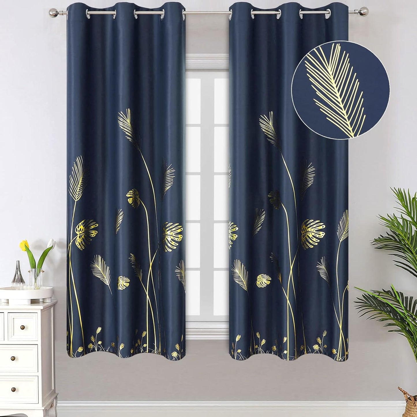 Blackout Energy Saving Curtains for Kids Bedroom, Navy Blue