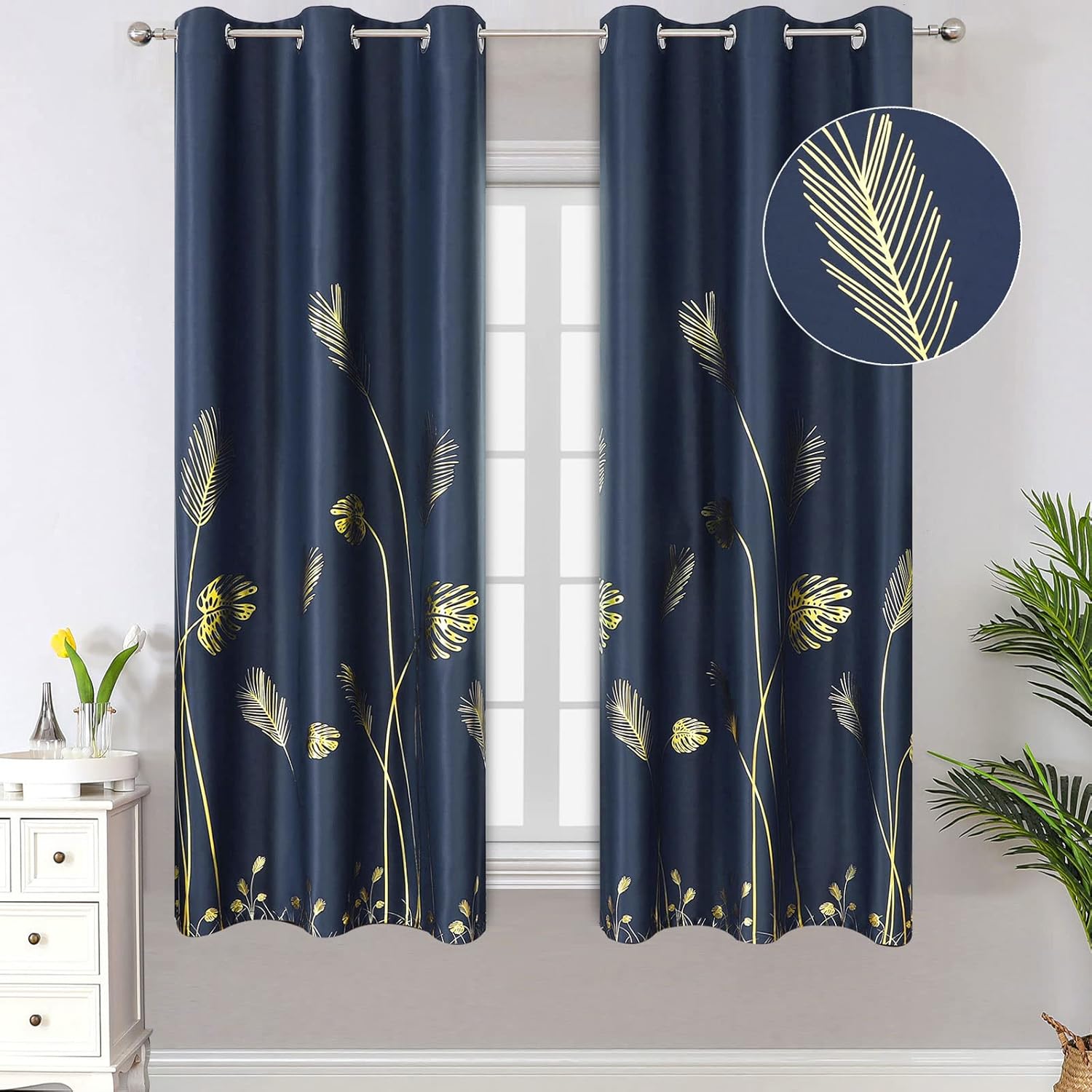 Blackout Energy Saving Curtains for Kids Bedroom, Navy Blue