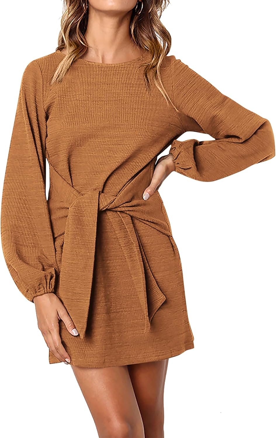 Elegant Long Lantern Sleeve Short Dress for Women 2025