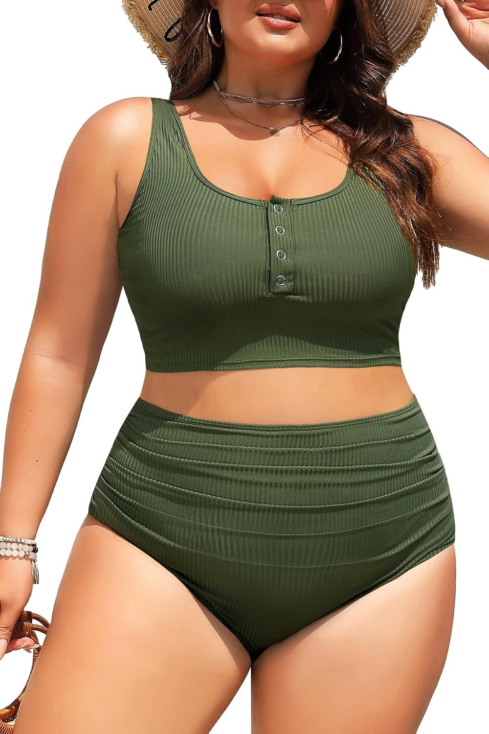 Plus Size 2 Piece Swimsuit for Women - High Waisted Bikini