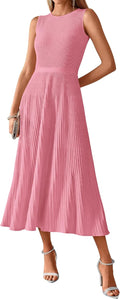 Midi Bodycon Tank Dress with Pleated A-Line Hem - Figure Flattering