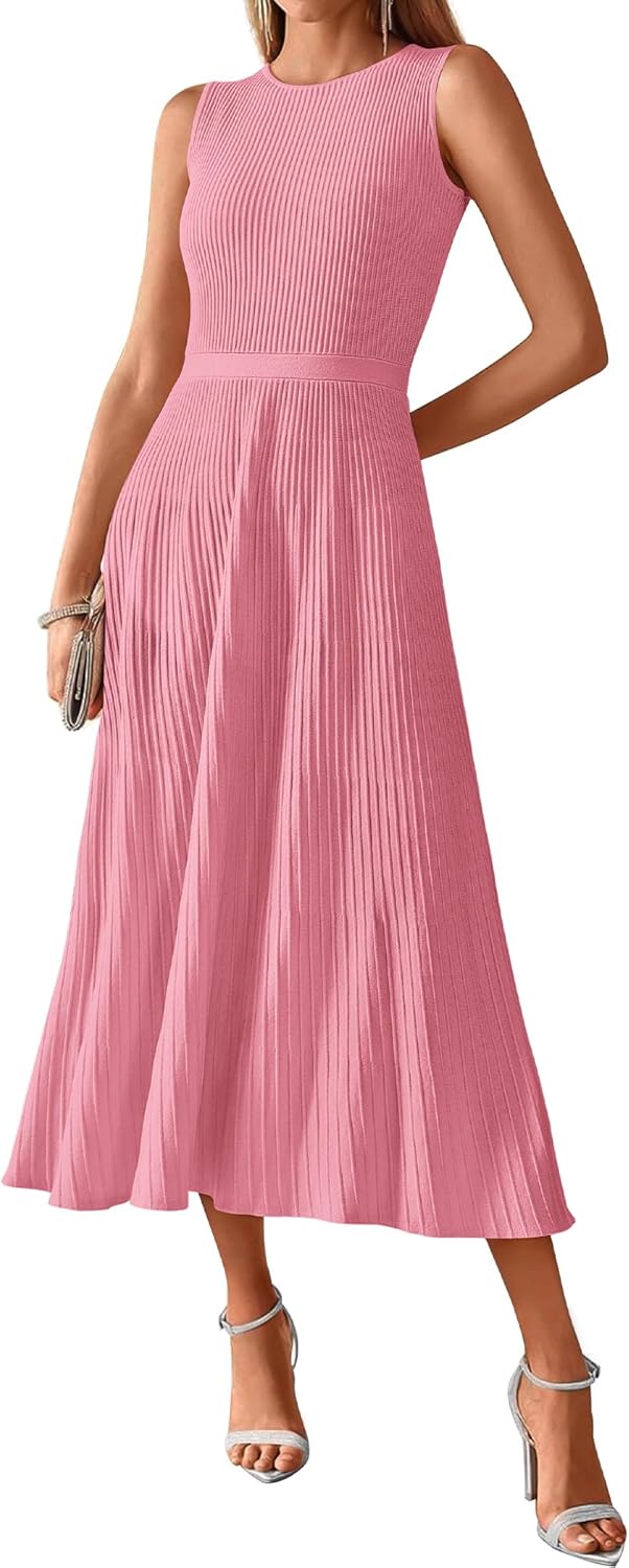 BTFBM Women Midi Bodycon Tank Dress for Summer and Fall