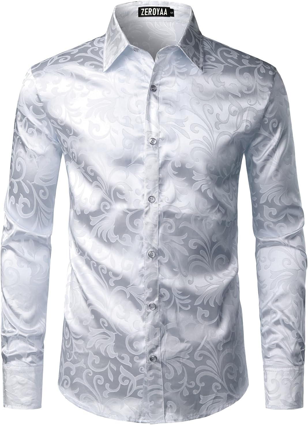 ZEROYAA Men's Luxury Jacquard Long Sleeve Dress Shirt for Events